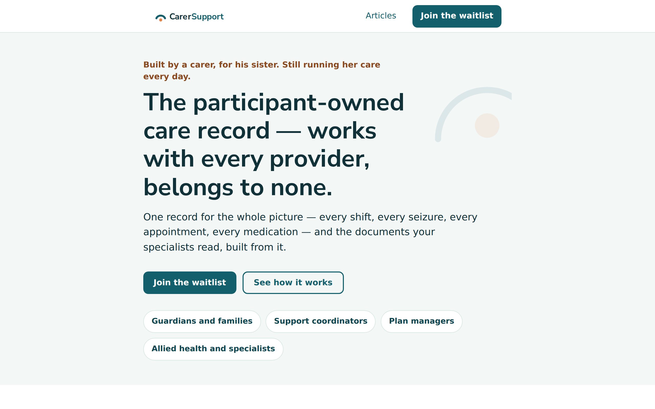 Screenshot of the CarerSupport website at carersupport.com.au