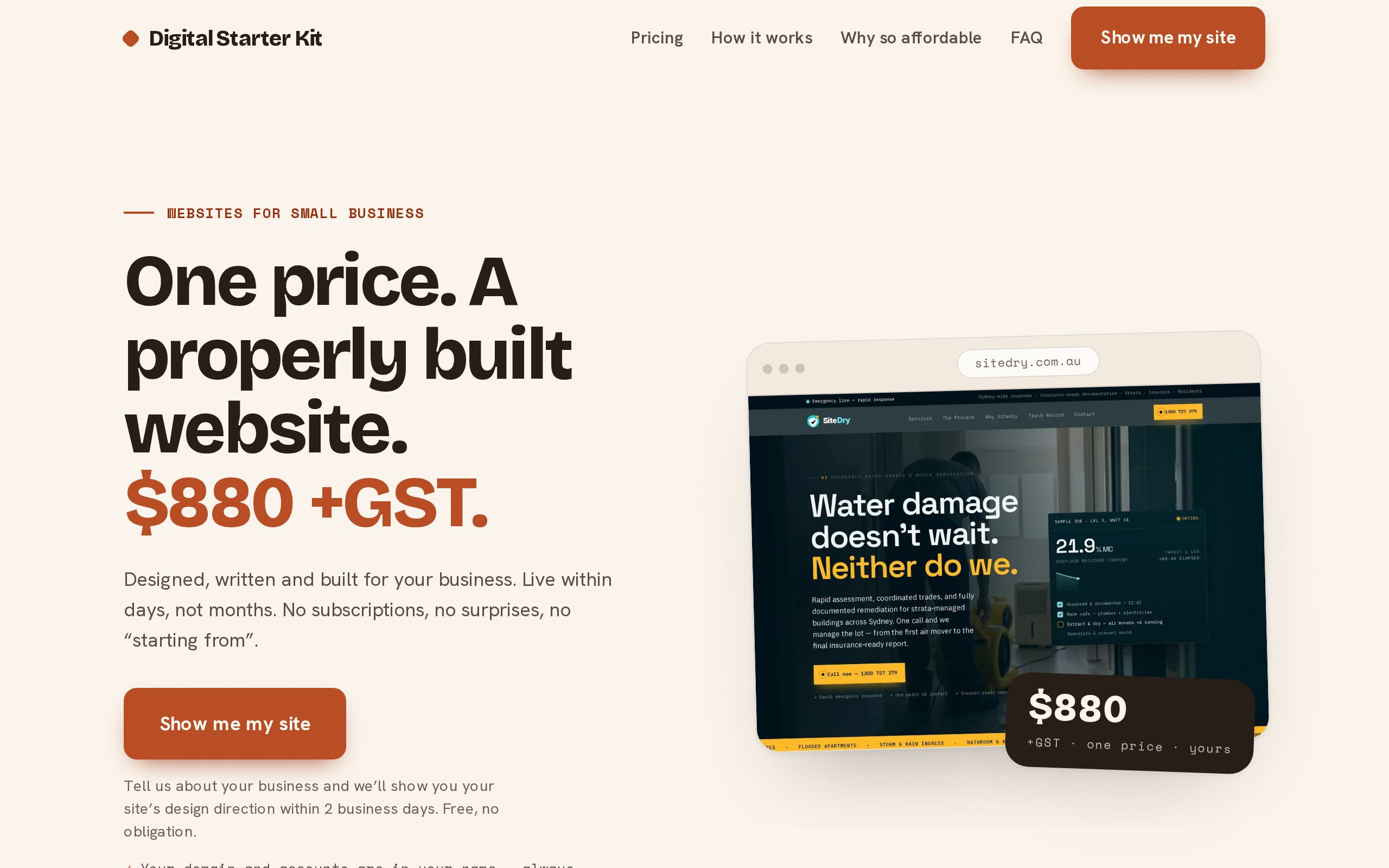 Screenshot of the Digital Starter Kit website at digitalstarterkit.com.au